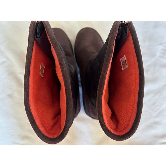 Lands End Womens Snow Boot Brown Zip up Quilted Suede Fleece Lined Outdoor Chore - Picture 3 of 5